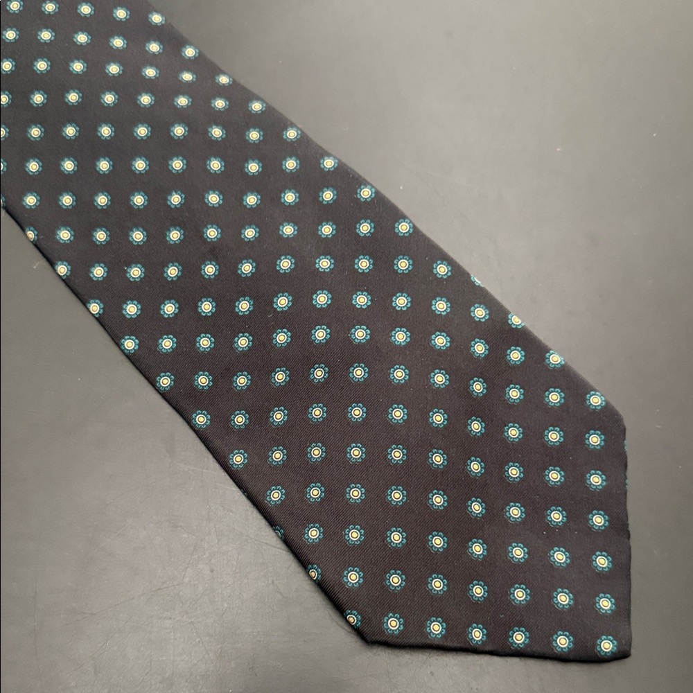 NEIL MARTI. 100% Silk tie Black and Blue Patterned